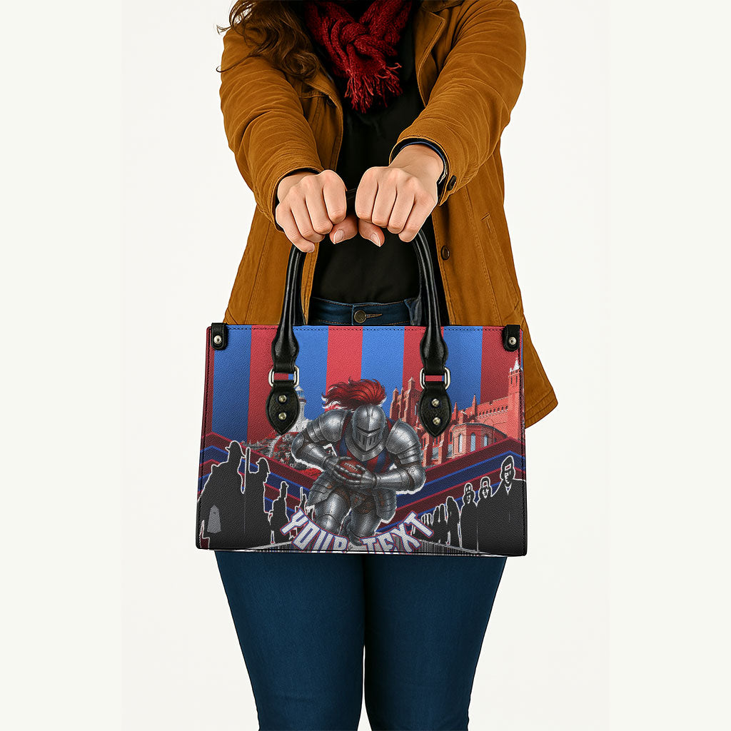Personalised Newcastle Knights Rugby Leather Bag Armored Knight Mascot City Landmark Graphic