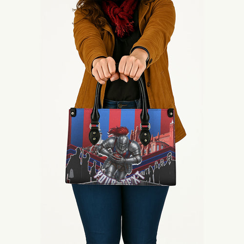 Personalised Newcastle Knights Rugby Leather Bag Armored Knight Mascot City Landmark Graphic