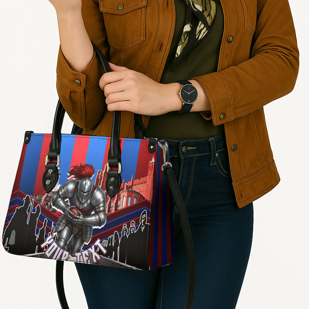 Personalised Newcastle Knights Rugby Leather Bag Armored Knight Mascot City Landmark Graphic