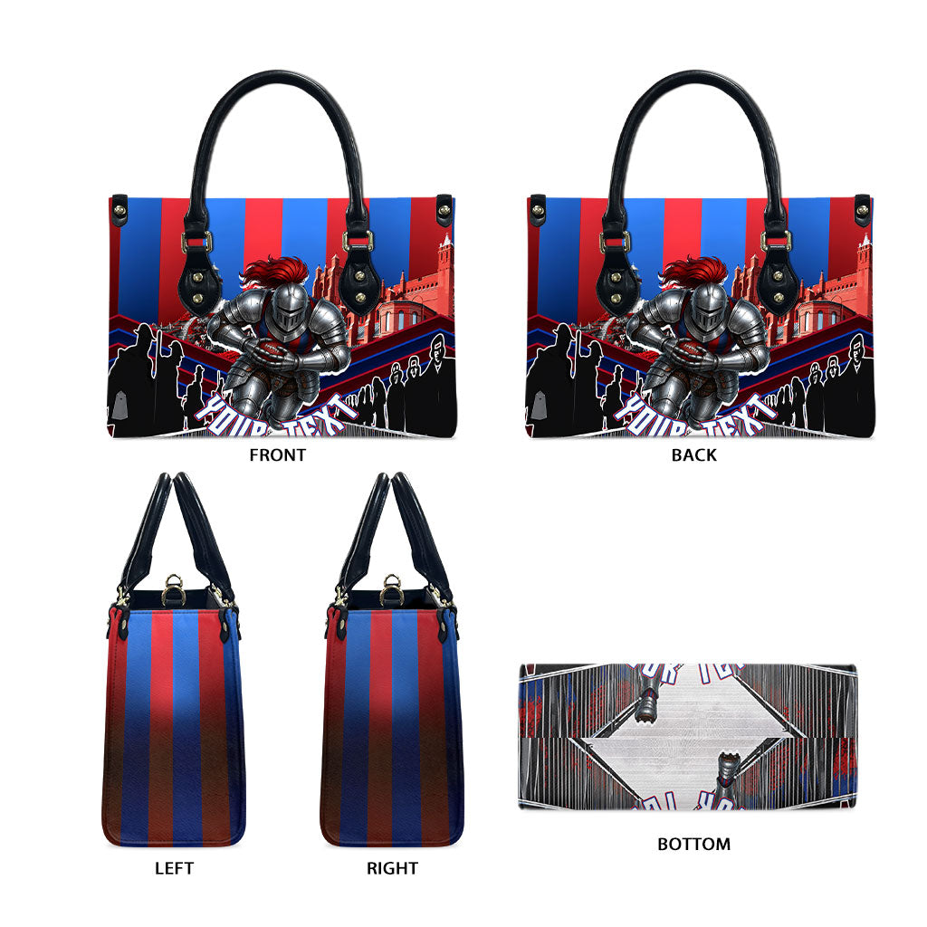 Personalised Newcastle Knights Rugby Leather Bag Armored Knight Mascot City Landmark Graphic