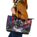 Personalised Newcastle Knights Rugby Leather Tote Bag Armored Knight Mascot City Landmark Graphic