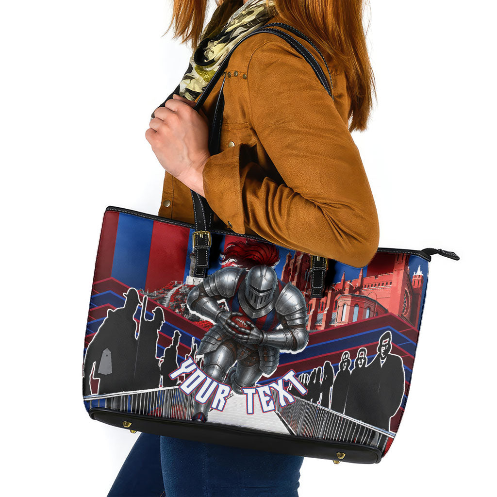 Personalised Newcastle Knights Rugby Leather Tote Bag Armored Knight Mascot City Landmark Graphic