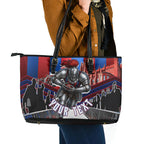 Personalised Newcastle Knights Rugby Leather Tote Bag Armored Knight Mascot City Landmark Graphic