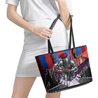 Personalised Newcastle Knights Rugby Leather Tote Bag Armored Knight Mascot City Landmark Graphic