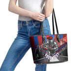 Personalised Newcastle Knights Rugby Leather Tote Bag Armored Knight Mascot City Landmark Graphic