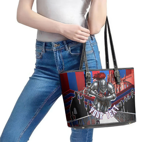Personalised Newcastle Knights Rugby Leather Tote Bag Armored Knight Mascot City Landmark Graphic