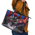 Personalised Newcastle Knights Rugby Leather Tote Bag Armored Knight Mascot City Landmark Graphic