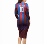 Personalised Newcastle Knights Rugby Long Sleeve Bodycon Dress Armored Knight Mascot City Landmark Graphic