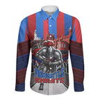 Personalised Newcastle Knights Rugby Long Sleeve Button Shirt Armored Knight Mascot City Landmark Graphic