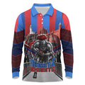 Personalised Newcastle Knights Rugby Long Sleeve Polo Shirt Armored Knight Mascot City Landmark Graphic