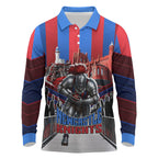 Personalised Newcastle Knights Rugby Long Sleeve Polo Shirt Armored Knight Mascot City Landmark Graphic