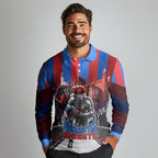 Personalised Newcastle Knights Rugby Long Sleeve Polo Shirt Armored Knight Mascot City Landmark Graphic