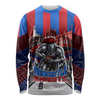 Personalised Newcastle Knights Rugby Long Sleeve Shirt Armored Knight Mascot City Landmark Graphic