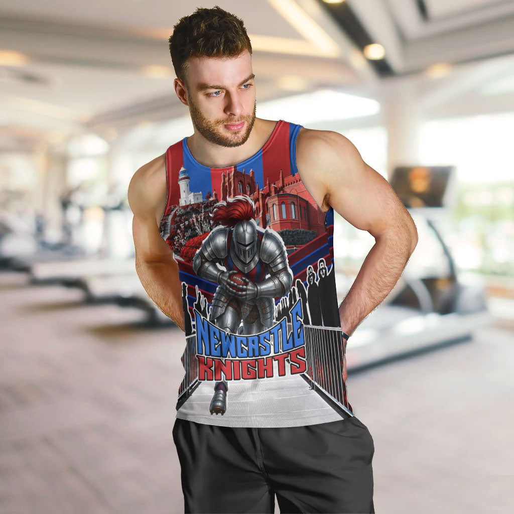 Personalised Newcastle Knights Rugby Men Tank Top Armored Knight Mascot City Landmark Graphic