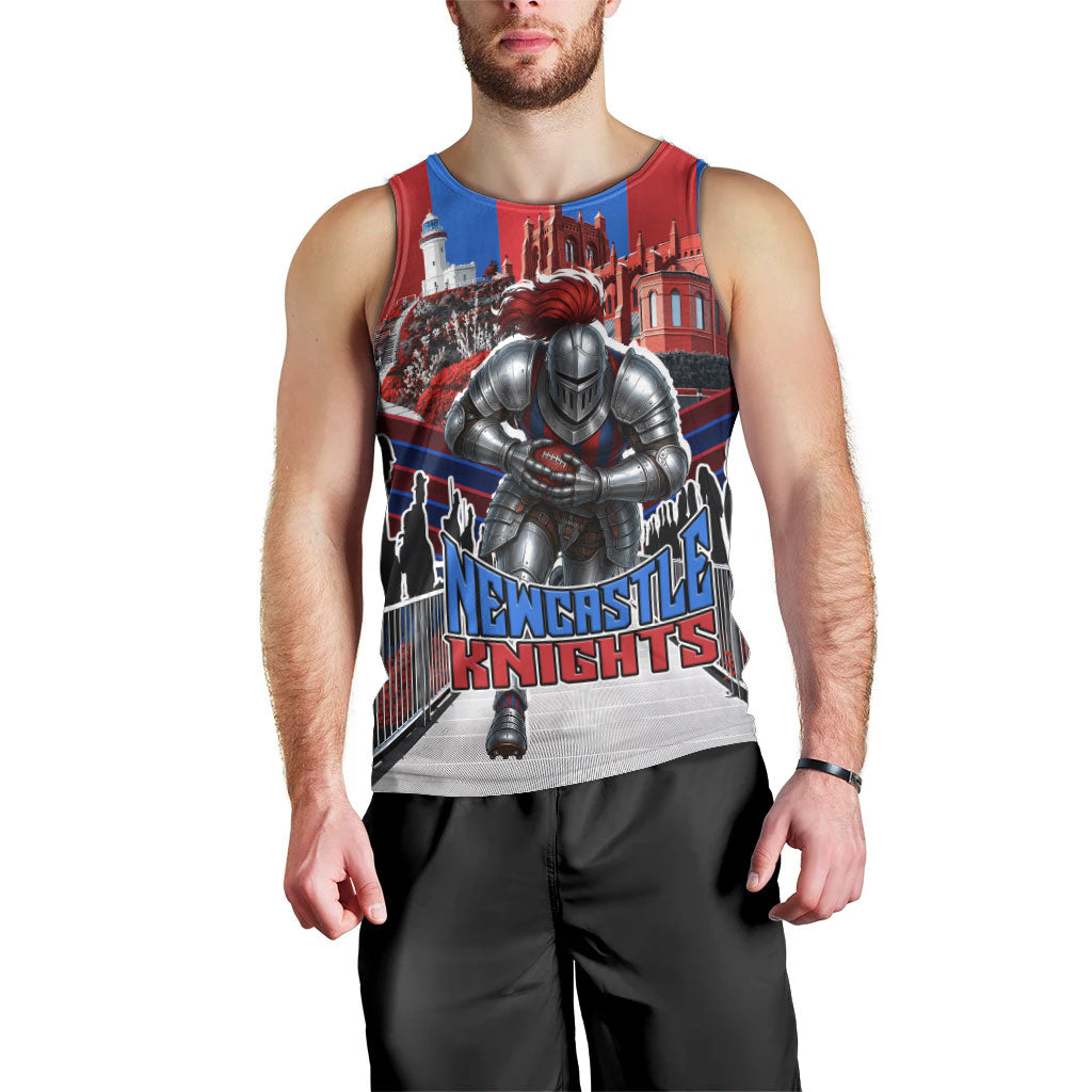 Personalised Newcastle Knights Rugby Men Tank Top Armored Knight Mascot City Landmark Graphic