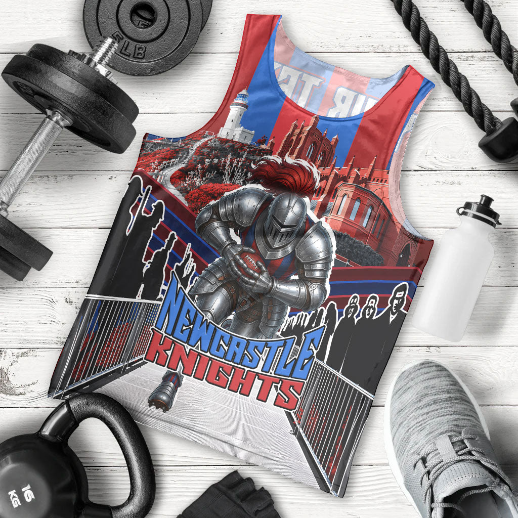 Personalised Newcastle Knights Rugby Men Tank Top Armored Knight Mascot City Landmark Graphic