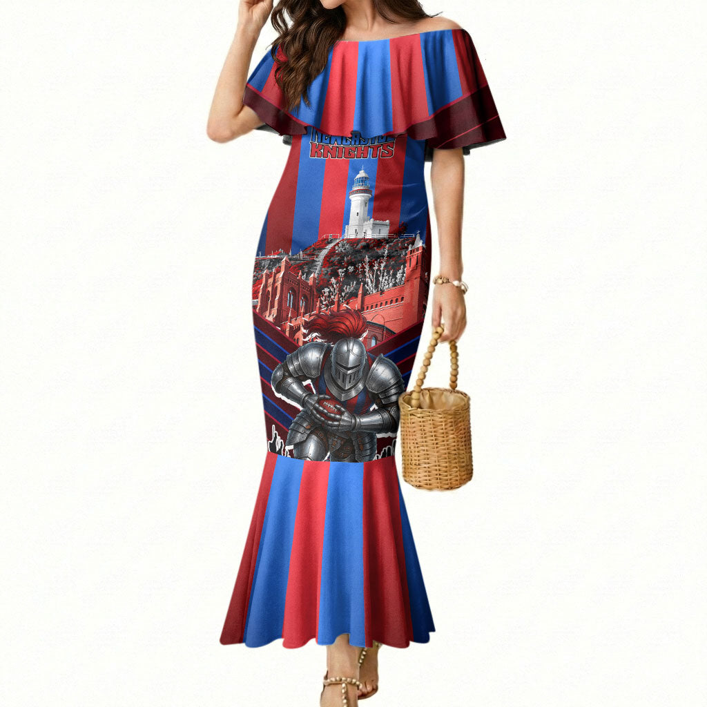 Personalised Newcastle Knights Rugby Mermaid Dress Armored Knight Mascot City Landmark Graphic