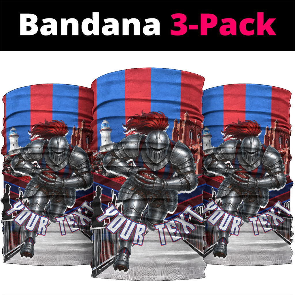 Personalised Newcastle Knights Rugby Neck Gaiter Armored Knight Mascot City Landmark Graphic