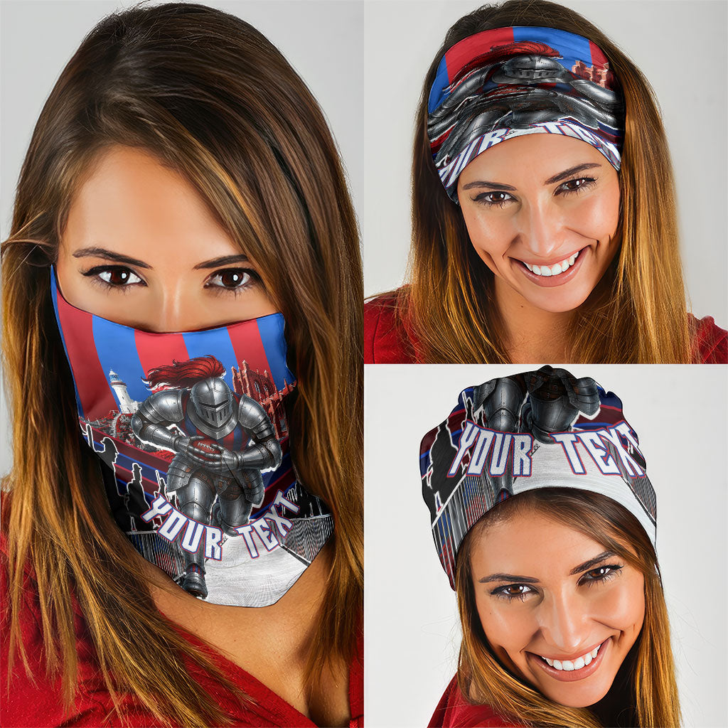 Personalised Newcastle Knights Rugby Neck Gaiter Armored Knight Mascot City Landmark Graphic