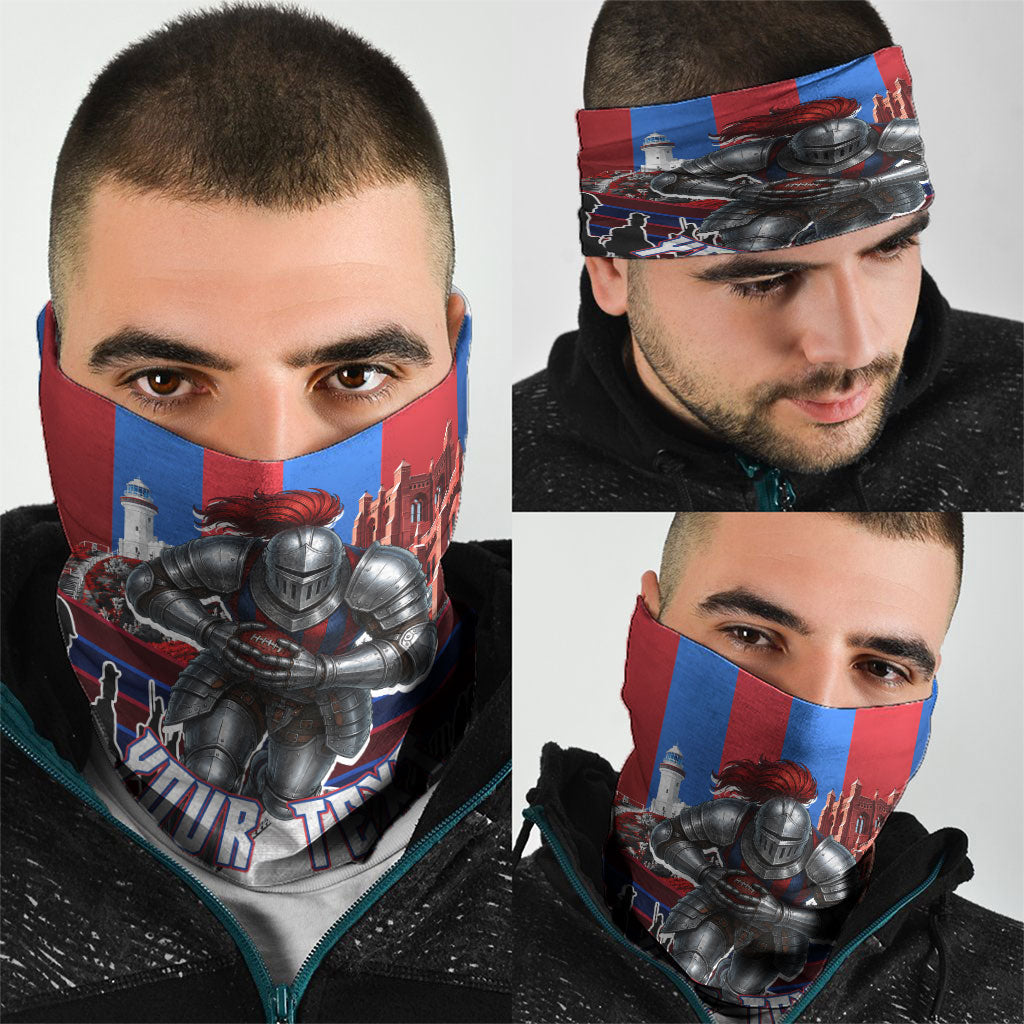Personalised Newcastle Knights Rugby Neck Gaiter Armored Knight Mascot City Landmark Graphic