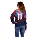 Personalised Newcastle Knights Rugby Off Shoulder Sweater Armored Knight Mascot City Landmark Graphic