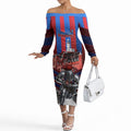 Personalised Newcastle Knights Rugby Off The Shoulder Long Sleeve Dress Armored Knight Mascot City Landmark Graphic