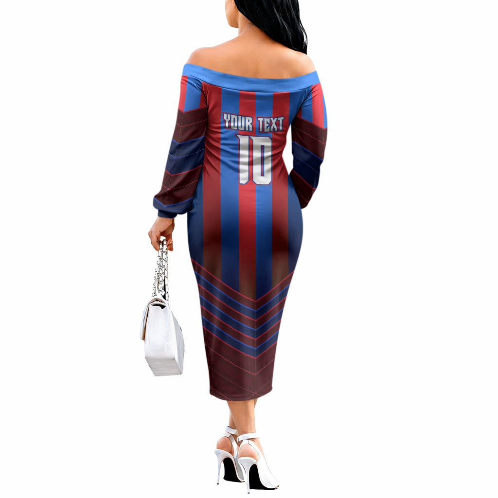 Personalised Newcastle Knights Rugby Off The Shoulder Long Sleeve Dress Armored Knight Mascot City Landmark Graphic