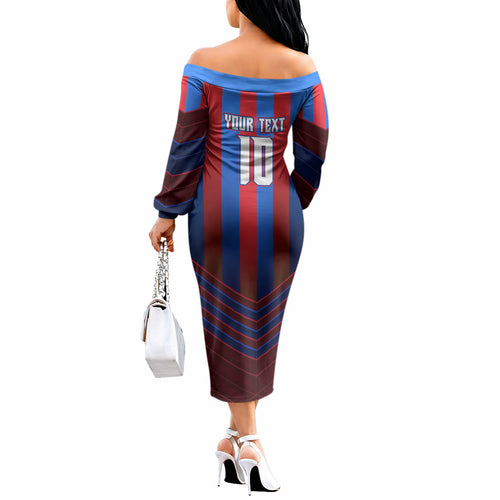 Personalised Newcastle Knights Rugby Off The Shoulder Long Sleeve Dress Armored Knight Mascot City Landmark Graphic