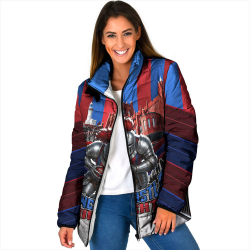 Personalised Newcastle Knights Rugby Padded Jacket Armored Knight Mascot City Landmark Graphic