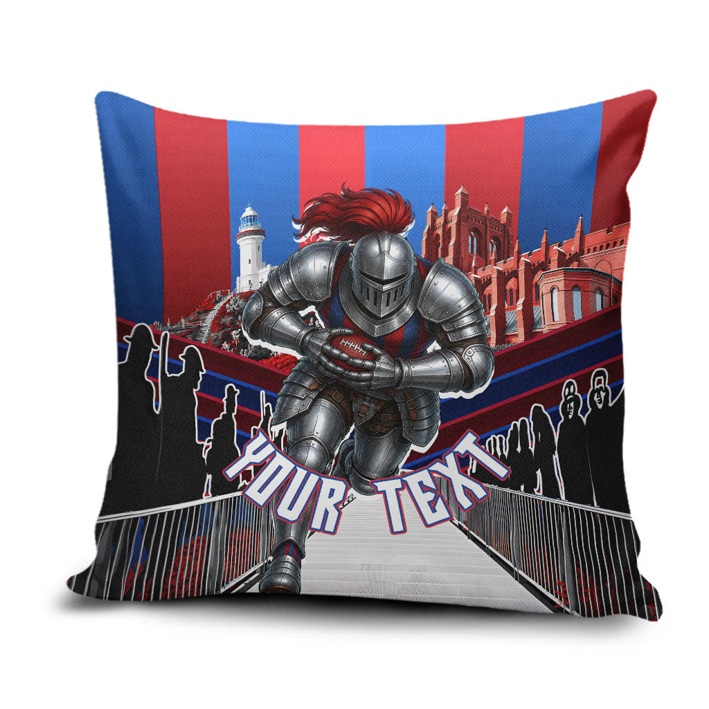 Personalised Newcastle Knights Rugby Pillow Cover Armored Knight Mascot City Landmark Graphic