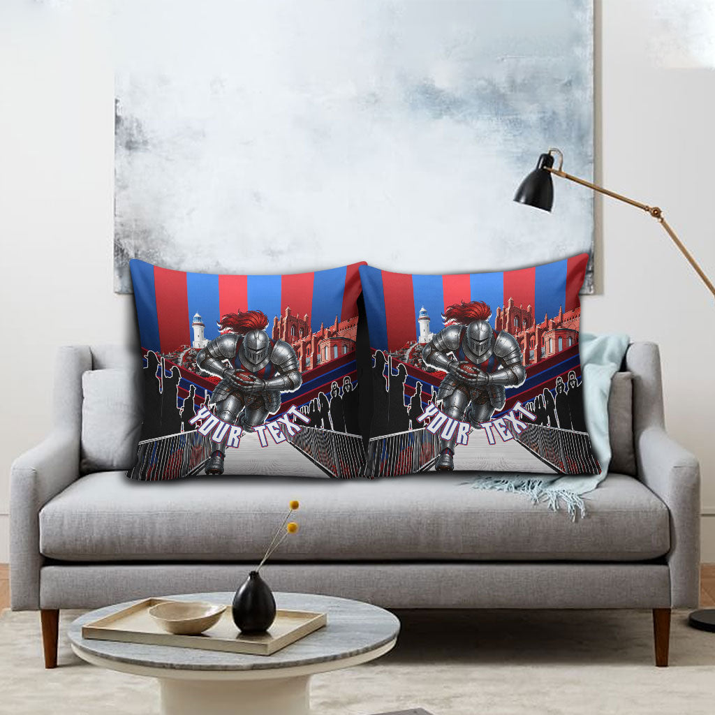 Personalised Newcastle Knights Rugby Pillow Cover Armored Knight Mascot City Landmark Graphic