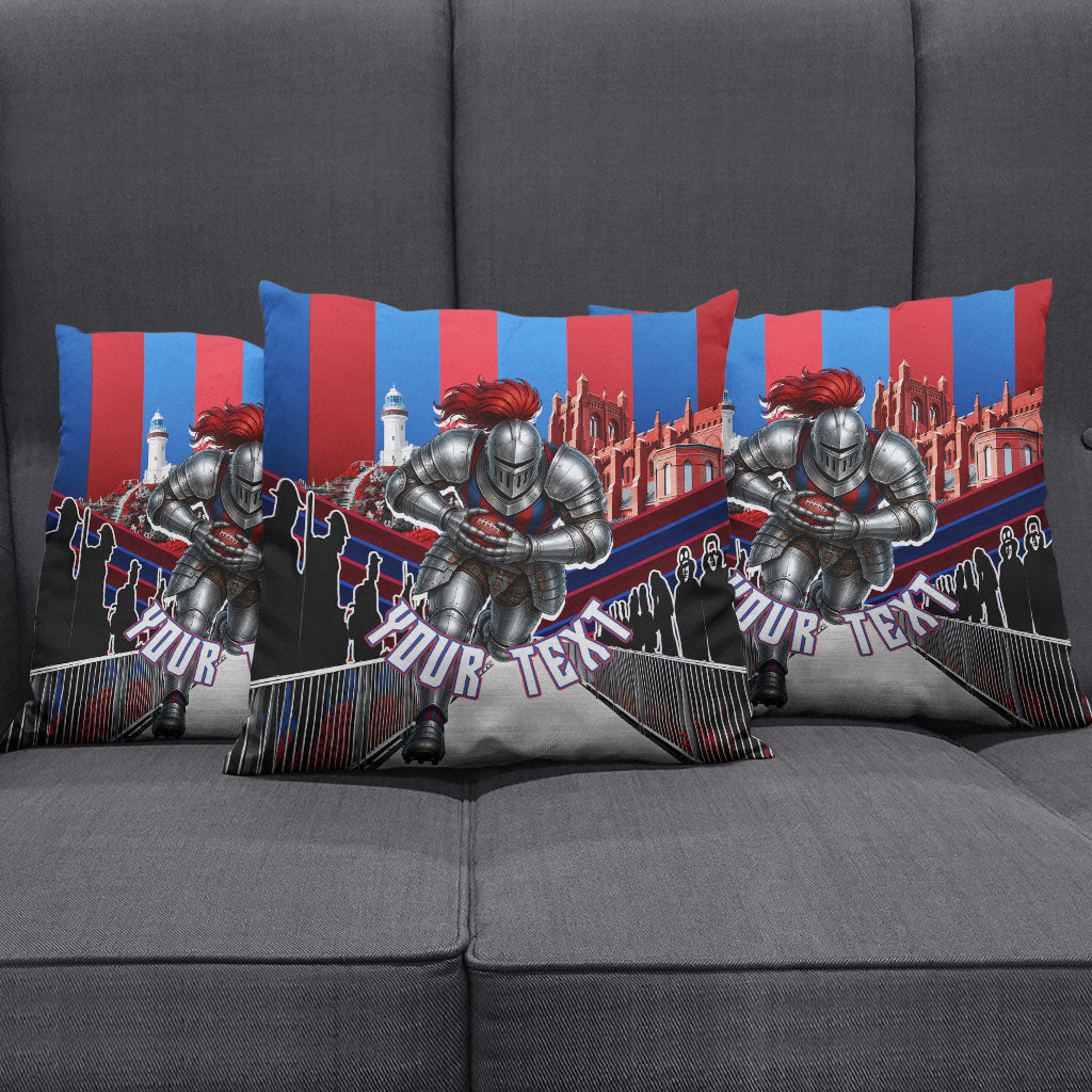 Personalised Newcastle Knights Rugby Pillow Cover Armored Knight Mascot City Landmark Graphic