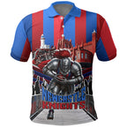 Personalised Newcastle Knights Rugby Polo Shirt Armored Knight Mascot City Landmark Graphic