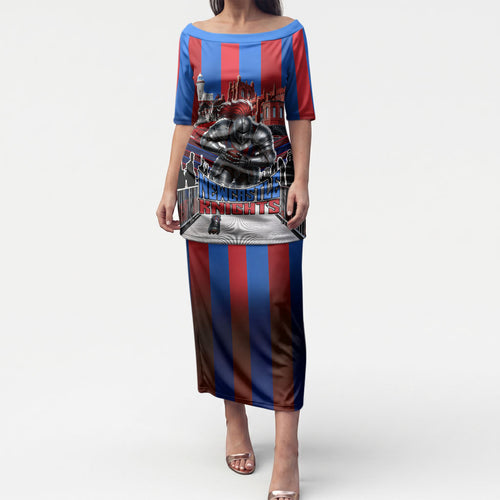 Personalised Newcastle Knights Rugby Puletasi Armored Knight Mascot City Landmark Graphic