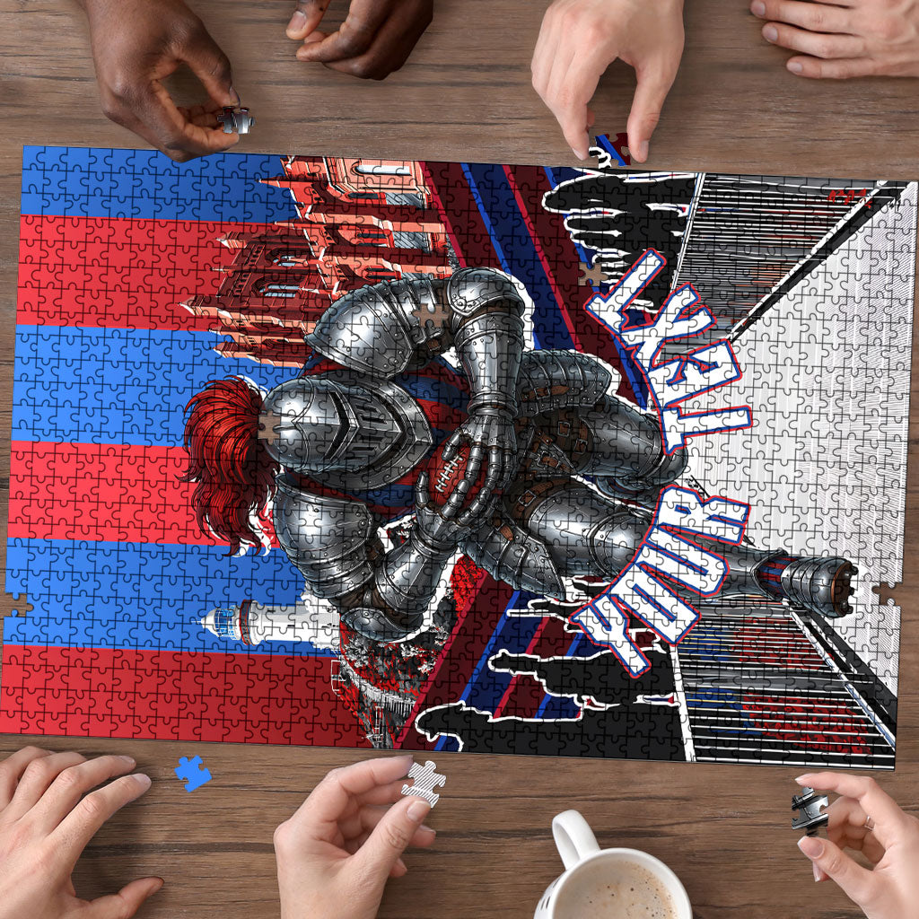 Personalised Newcastle Knights Rugby Puzzle Armored Knight Mascot City Landmark Graphic