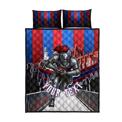 Personalised Newcastle Knights Rugby Quilt Bed Set Armored Knight Mascot City Landmark Graphic