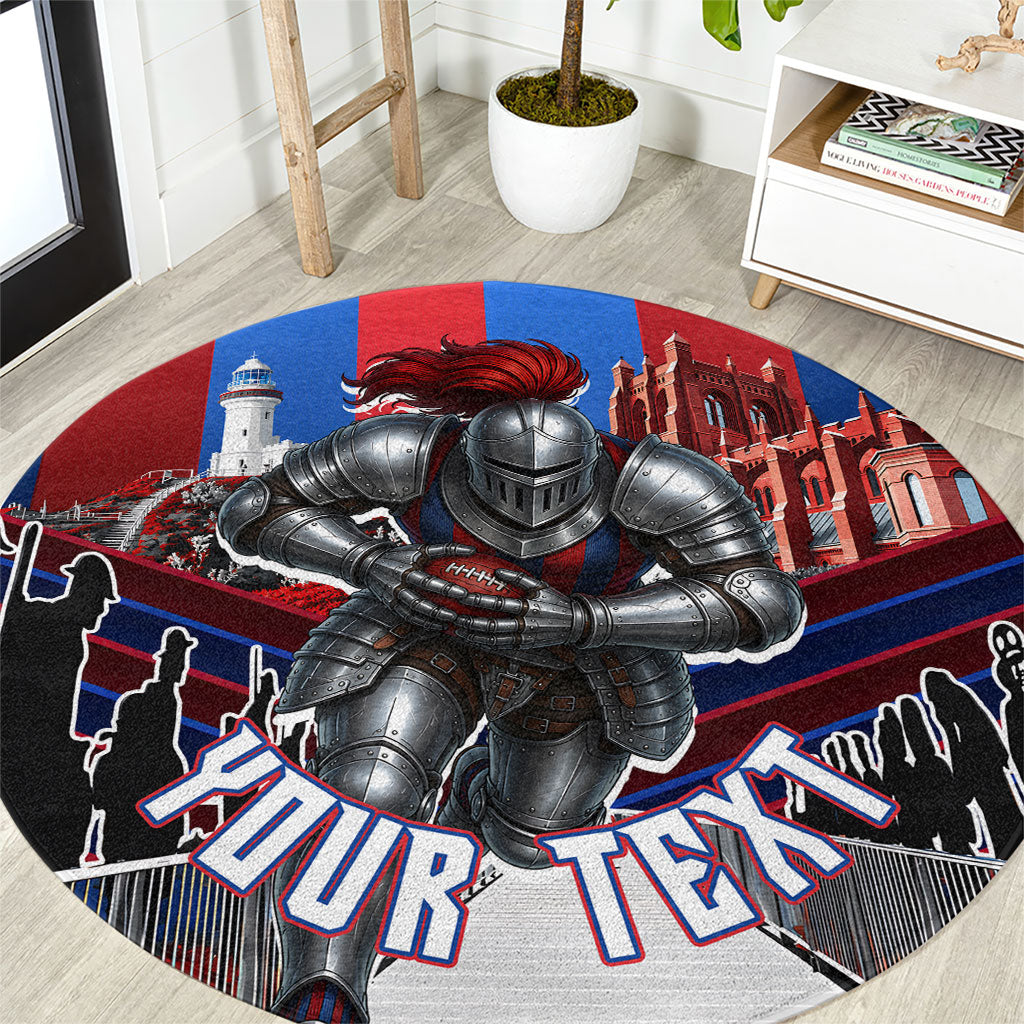 Personalised Newcastle Knights Rugby Round Carpet Armored Knight Mascot City Landmark Graphic