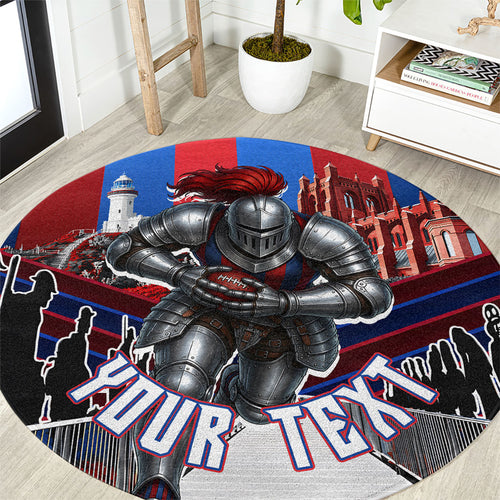 Personalised Newcastle Knights Rugby Round Carpet Armored Knight Mascot City Landmark Graphic
