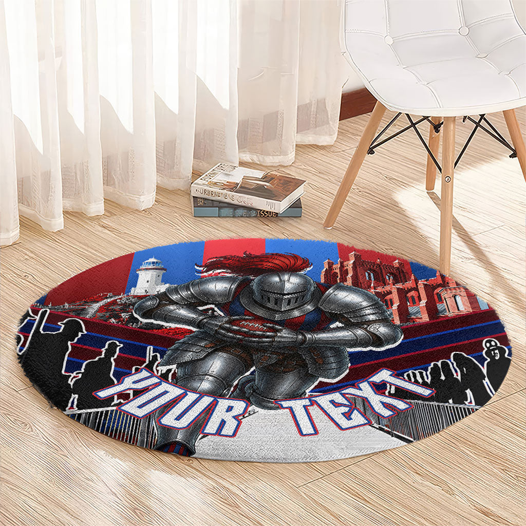 Personalised Newcastle Knights Rugby Round Carpet Armored Knight Mascot City Landmark Graphic