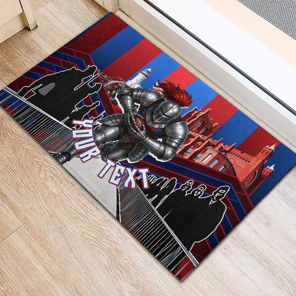 Personalised Newcastle Knights Rugby Rubber Doormat Armored Knight Mascot City Landmark Graphic