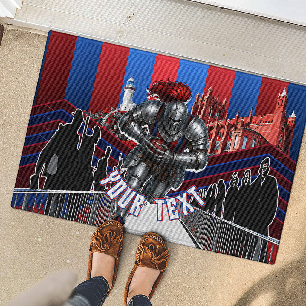 Personalised Newcastle Knights Rugby Rubber Doormat Armored Knight Mascot City Landmark Graphic