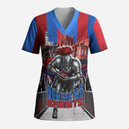 Personalised Newcastle Knights Rugby Scrub Top Armored Knight Mascot City Landmark Graphic