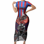 Personalised Newcastle Knights Rugby Short Sleeve Bodycon Dress Armored Knight Mascot City Landmark Graphic