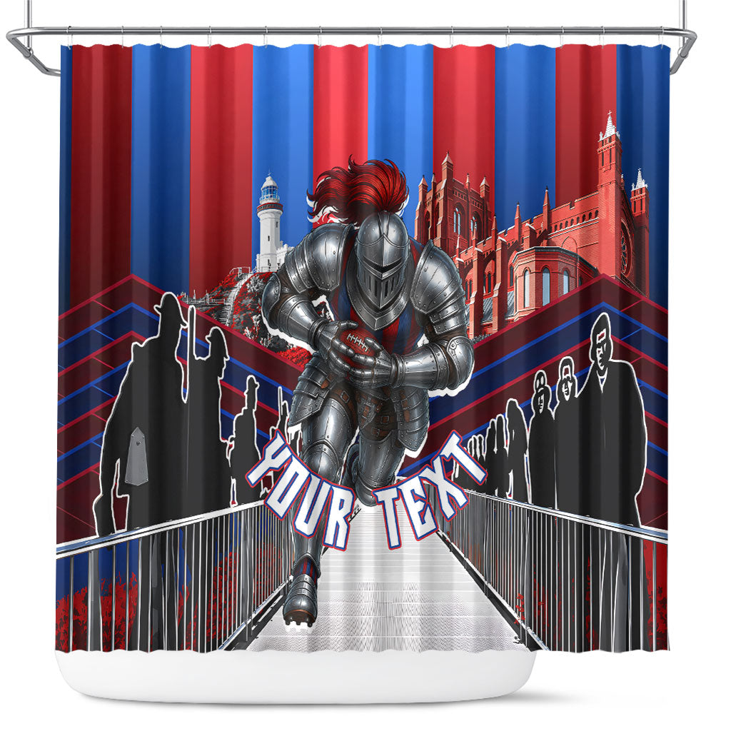 Personalised Newcastle Knights Rugby Shower Curtain Armored Knight Mascot City Landmark Graphic