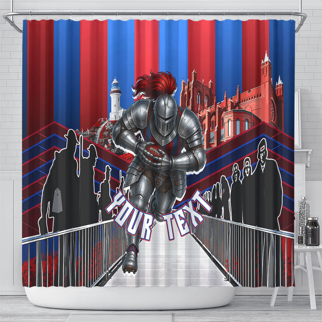 Personalised Newcastle Knights Rugby Shower Curtain Armored Knight Mascot City Landmark Graphic
