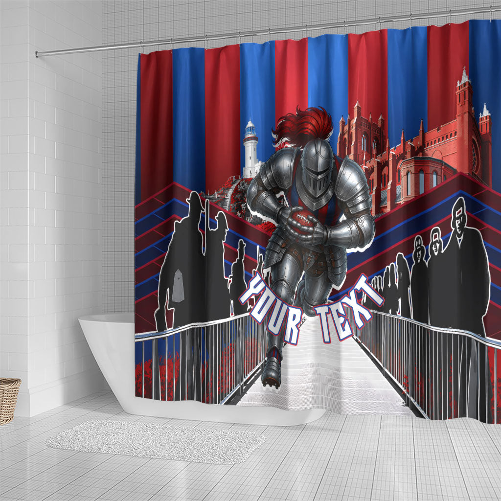 Personalised Newcastle Knights Rugby Shower Curtain Armored Knight Mascot City Landmark Graphic