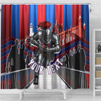 Personalised Newcastle Knights Rugby Shower Curtain Armored Knight Mascot City Landmark Graphic