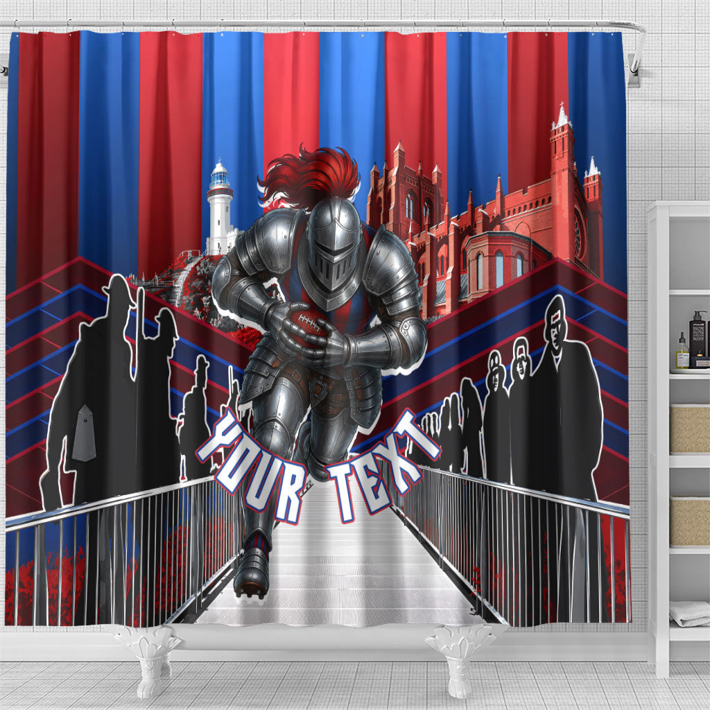 Personalised Newcastle Knights Rugby Shower Curtain Armored Knight Mascot City Landmark Graphic