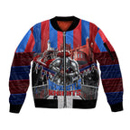 Personalised Newcastle Knights Rugby Sleeve Zip Bomber Jacket Armored Knight Mascot City Landmark Graphic