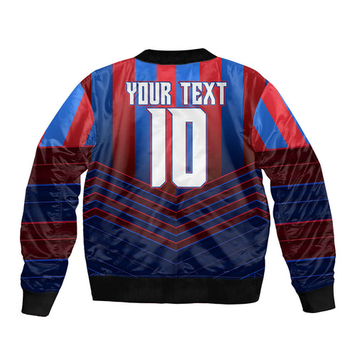 Personalised Newcastle Knights Rugby Sleeve Zip Bomber Jacket Armored Knight Mascot City Landmark Graphic